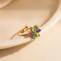 Golden flower adjustable ring featuring colorful marquise-shaped zircon petal stones - Colorful Six-Petal Flower (1644)
