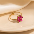 Adjustable golden stainless steel ring with elegant pink zircon six-petal flower design - Pink Six-Petal Flower (1646)