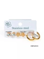 Set di tre paia di orecchini in acciaio con pietre blu e borchie a stella - Set Strass Fiore Cerchio (0448)