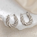 Minimalist silver stainless steel hoop earrings with retro twisted braided texture - Waterdrop Twisted Rope Earrings 0187
