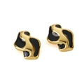 Detail of irregular wave-shaped gold-plated earrings with black enamel inlay design - Gold + Black
