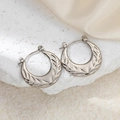 Chic silver stainless steel hoop earrings with textured wheat leaf pattern design - O-Shape Embossed Earrings 0192