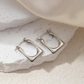 Sleek silver U-shaped geometric earrings in polished stainless steel for women - Square Polished Earrings 0213