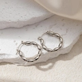 Minimalist silver hoop earrings crafted with olive-shaped stainless steel beads - Round Rice Bead Earrings 0215