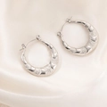 Elegant silver hoop earrings with alternating polished and matte textured finish - O-Shape Frosted Textured Earrings 0226