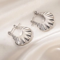 Minimalist silver stainless steel hoop earrings with unique radiant wavy texture - Zigzag Textured Hoop Earrings 0233
