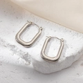 Minimalist silver rectangular hoop earrings with vertical grooved texture on stone base - Square Textured Earrings 0210