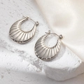 Minimalist silver crescent hoop earrings with textured radial groove patterns - O-Shaped Textured Earrings 0207