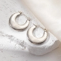 Minimalist silver crescent earrings with textured engraving and a polished finish - Round Sun Pattern Earrings 0202