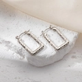 Minimalist silver rectangle earrings with hammered texture finish for women - Square Hammered Texture Earrings 0209
