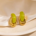 Boucles d'oreilles créoles géométriques en résine vert citron et métal doré chic - Clou à Arc Géométrique - Vert (1906)