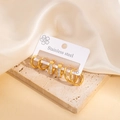 Three pairs of gold stainless steel hoop earrings including rectangular zircon studs - Wide Glossy and Pavé Rhinestone Hoop Set (EXRGE1724)