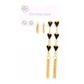 Ensemble de boucles d'oreilles en acier inoxydable avec pompons cœur noir - Boucles d'Oreilles Gland Goutte d'Eau Cœur Noir 0883