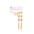 Lot de trois paires de boucles d'oreilles dorées en acier inoxydable avec perles - Ensemble Boucles d'Oreilles Gland Papillon Blanc 0884