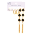 Parure de trois boucles d'oreilles en acier inoxydable doré avec pompons et strass blancs - Ensemble Boucles d'Oreilles Gland Disque Rond Noir 0887