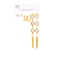 Parure de boucles d'oreilles en acier doré avec pompons fleurs et clous ronds - Boucles d'Oreilles Gland Fleur Blanc 0888
