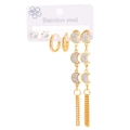 Parure de boucles d'oreilles en acier doré avec pendentifs lune, glands et zircons fins - Ensemble Boucles d'Oreilles Gland Lune 0892