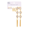 Lot de trois paires de boucles d'oreilles dorées en acier inoxydable avec pompons fleurs - Ensemble Boucles d'Oreilles Gland Fleur 0894
