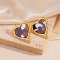 Boucles d'oreilles cœur en métal doré martelé avec résine colorée vintage - Style Cœur Ondulé (1833)