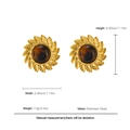 Vintage leopard print flower studs in gold stainless steel with detailed product dimensions - Sunflower Vintage Style (JDE2512018)