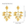 Detailed view of gold leaf drop earrings with precise dimensions and weight specs - Vintage Bifurcated Leaf Style (JDE2502085)