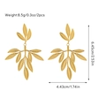 Detailed view of gold leaf earrings with dimensions 6.45cm by 4.43cm and 8.5g weight - Slender Branch Leaf Style (JDE2502086)