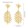 Detailed view of gold leaf earrings showing 6.73cm length and fine vein textures - Palm Leaf Feather Style (JDE2502087)