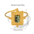 Détails de la bague ajustable dorée avec pierre vert émeraude, dimensions et poids inclus - Ouvert Réglable / Bague Ouverte à Motif Marbre Rectangulaire (Bague 02)