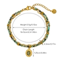 Detail of double-layer titanium steel bracelet with turquoise beads and green stone pendant - Turquoise Beaded Oval Pendant (Bohemian Style 02)