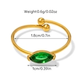 Détail de la bague réglable dorée avec pierre marquise verte et mesures de taille et poids - Ouvert Réglable / Bague ajustable avec pierre verte marquise (Bague 05)