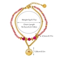Detail of bohemian double-layer titanium steel bracelet with natural pink beads and star charm - Pink Beaded Octagonal Star Pendant (Bohemian Style 04)