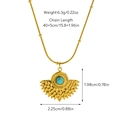 Vue détaillée du pendentif éventail tournesol avec mesures techniques et dimensions du bijou - Bleu (Collier 08)