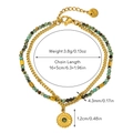 Close-up of double-layer stainless steel bracelet with green stones and sunflower charm - Green Stone Sunflower Pendant (Bohemian Style 05)