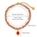 Detailed view of double-layer titanium steel bracelet with natural pink beads and oval red stone - Pink Stone Red Gemstone Pendant (Bohemian Style 08)
