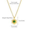Detail of gold sunburst necklace with green stone showing chain length and pendant size - Sunburst Emerald Style (Necklace 10)