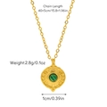 Detail of gold necklace with green stone pendant and 40+5cm chain specifications - Round Sunburst Malachite Style (Necklace 01)