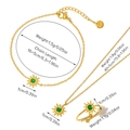 Detailed specs of gold sun jewelry set with green stone, showing size and weight - Jewelry Set 09
