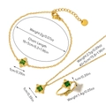 Vintage emerald jewelry set dimensions for bracelet, necklace, and adjustable ring - Square Green Gem Style / Jewelry Set 03