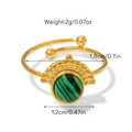 Détail de la bague en or vintage avec malachite et dimensions de la texture perlée - Ouvert Réglable / Bague ouverte à motif malachite perlé (Taille 13)