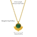 Detail showing 18K gold fan-shaped pendant with emerald stone and dimensions scale - Fan-Shaped Malachite Style (Necklace 07)