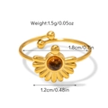 Détails de la bague tournesol dorée avec pierre œil de tigre brune et dimensions - Ouvert Réglable / Bague Ouverte Tournesol en Œil de Tigre (Taille 14)
