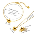 Detailed view of sunflower jewelry set in gold stainless steel with product dimensions - Jewelry Set 07