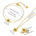 Detailed view of gold stainless steel jewelry set with green malachite stone pendants - Jewelry Set 08