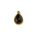 Macro view of teardrop pendant with black gemstone and 18K gold plated steel frame - Black Stone Style (Pendant 02)