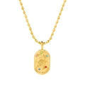 Gold Sagittarius oval pendant necklace with colorful zircons on a beaded chain - Sagittarius