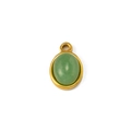 Detail of oval green gemstone pendant with gold plated stainless steel frame for DIY jewelry - Aventurine Green (Pendant 03)