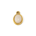 Macro detail of oval white natural stone pendant with polished gold-plated stainless steel frame - White (Pendant 06)