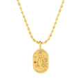 Gold Scorpio zodiac necklace featuring embossed scorpion pendant and colorful crystals - Scorpio