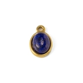 Macro shot of oval lapis lazuli stone pendant in golden stainless steel bezel setting - Blue (Pendant 08)