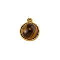 Macro view of gold stainless steel round charm with tiger eye stone and milgrain edge - Tiger Eye Stone (Pendant 01)